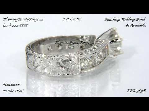 BBR 389E - Large 2.10 ctw Round Diamond Engagement Ring with Huge Diamonds Handmade In The USA