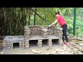 Building kitchen stove has oven with many stone - palm leaf roof | Alone built stone castle