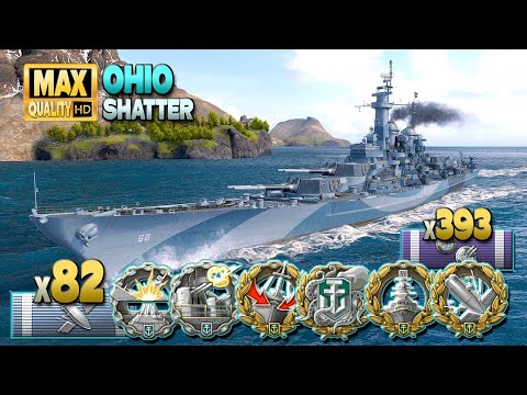 Battleship Ohio with a huge game on map Shatter - World of Warships