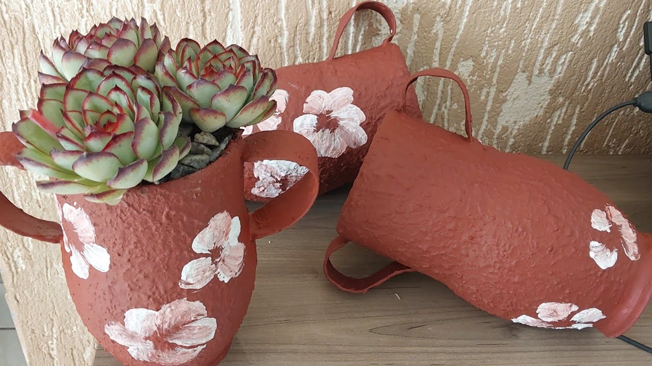 COMO FAZER vaso de barro FAKE, USANDO GARRAFA PET. Fica pronto rapidinho 😃