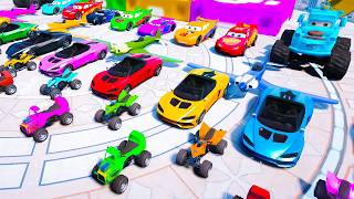 GTA V Mega Ramp On Off Road Jeeps and Motorcycles with Trevor and Friends - Stunt Map Racing