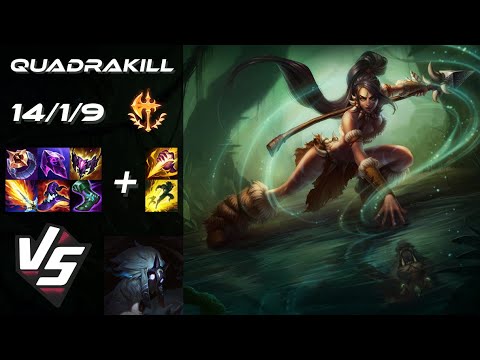 JUNGLE Nidalee vs Kindred [QUADRAKILL] - NA Challenger Patch 14.15