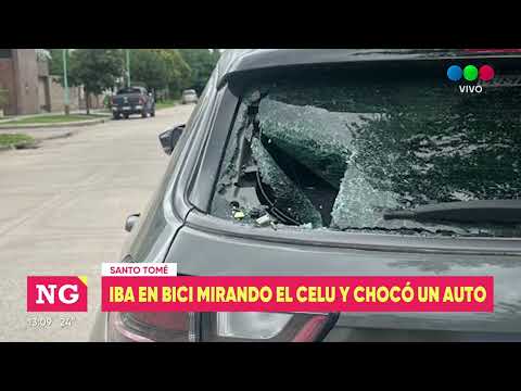 Iba en bicicleta sin manos y mirando el celu: chocó un auto en Santo Tomé