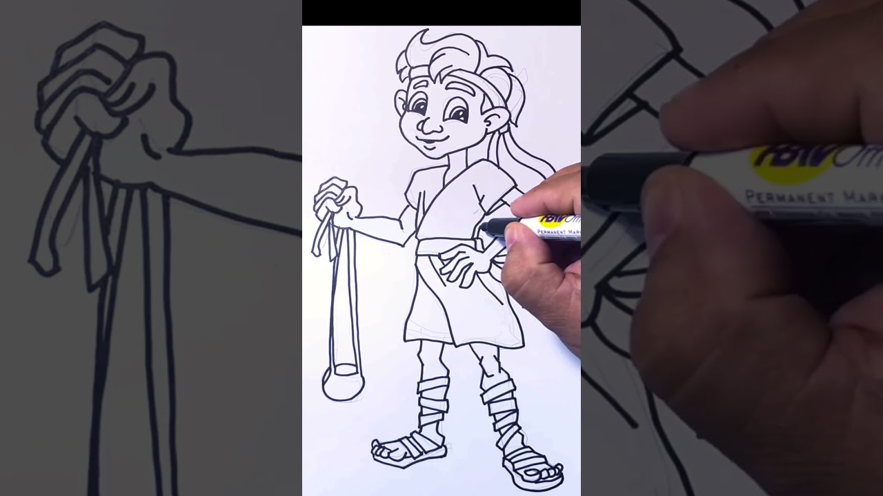 Step by Step Drawing of David and Goliath - 1