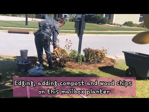 Weekend gardening 100922:Edging , adding compost & wood chips on this mailbox planter
