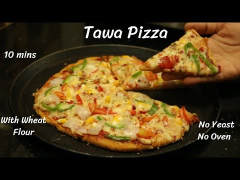 tawa pizza without yeast and oven | whole wheat thin crust pizza | tawa pizza in 10mins - DV Recipes