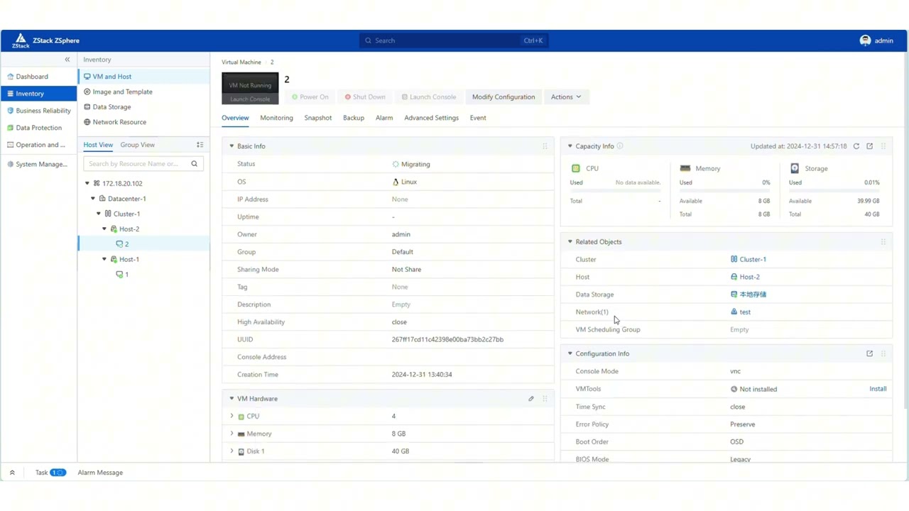 ZStack ZSphere Basic Product Features VM Migration