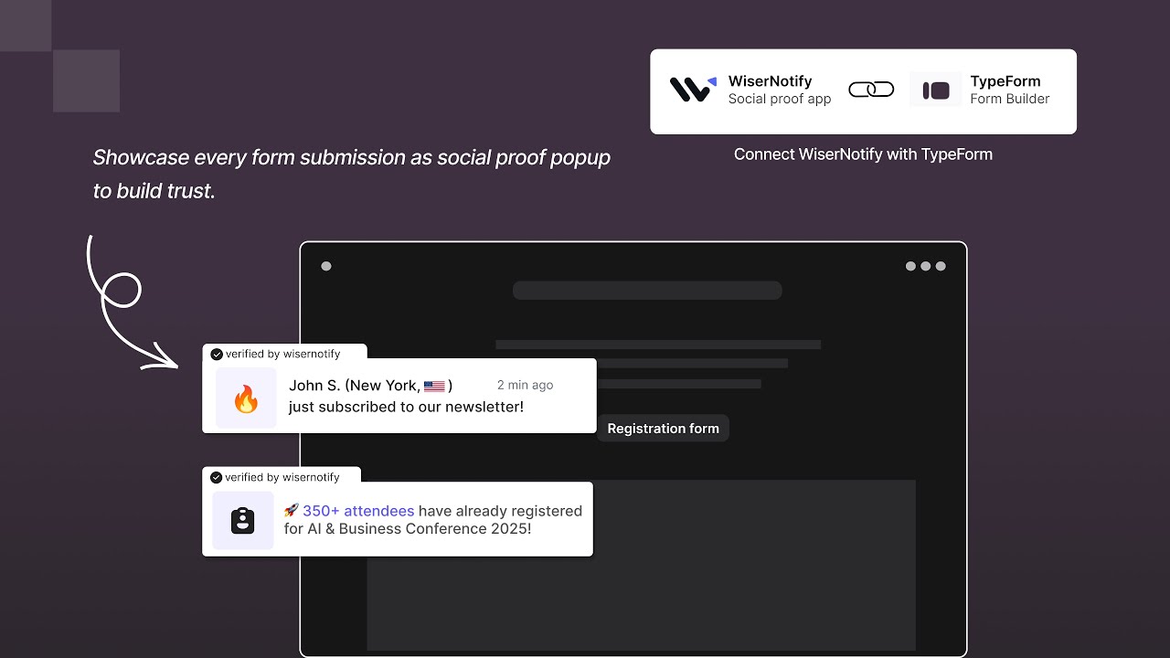 🔥 How to Show Typeform Submissions as Social Proof | WiserNotify social proof integration