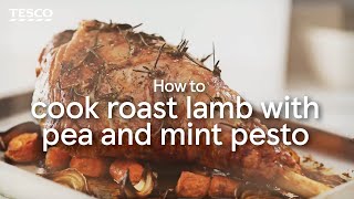 Roast lamb with pea and mint pesto