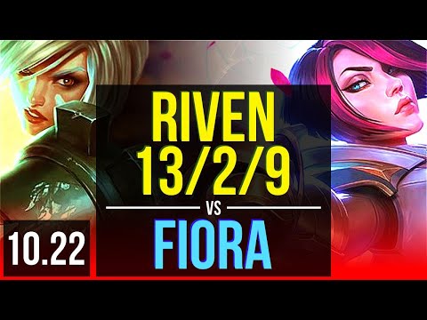 RIVEN vs FIORA (TOP) | 13/2/9, 72% winrate, 8 solo kills, Rank 6 Riven | BR Challenger | v10.22