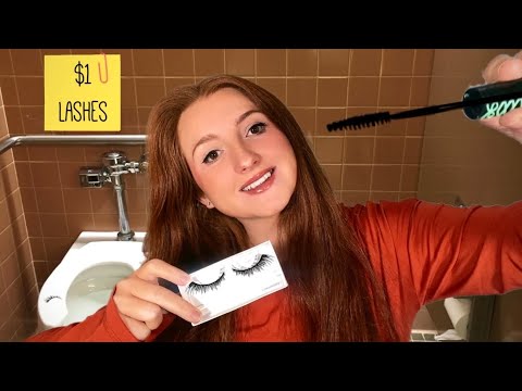$1 lashes in school bathroom ASMR