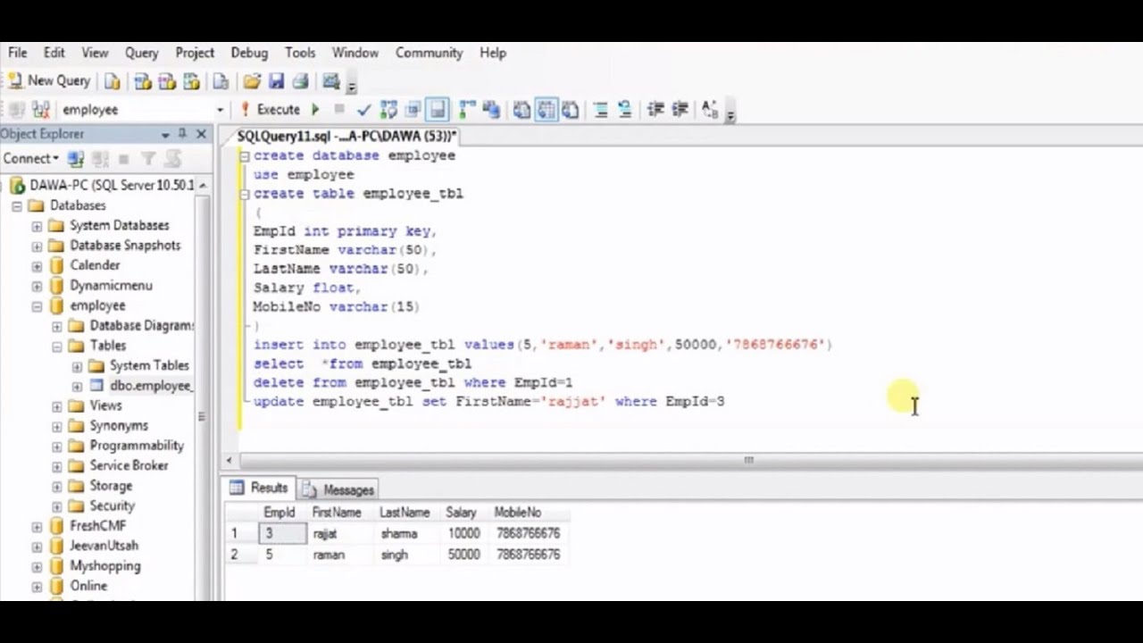 How to create Table,Insert,Update,Delete in SQL Server very easy steps