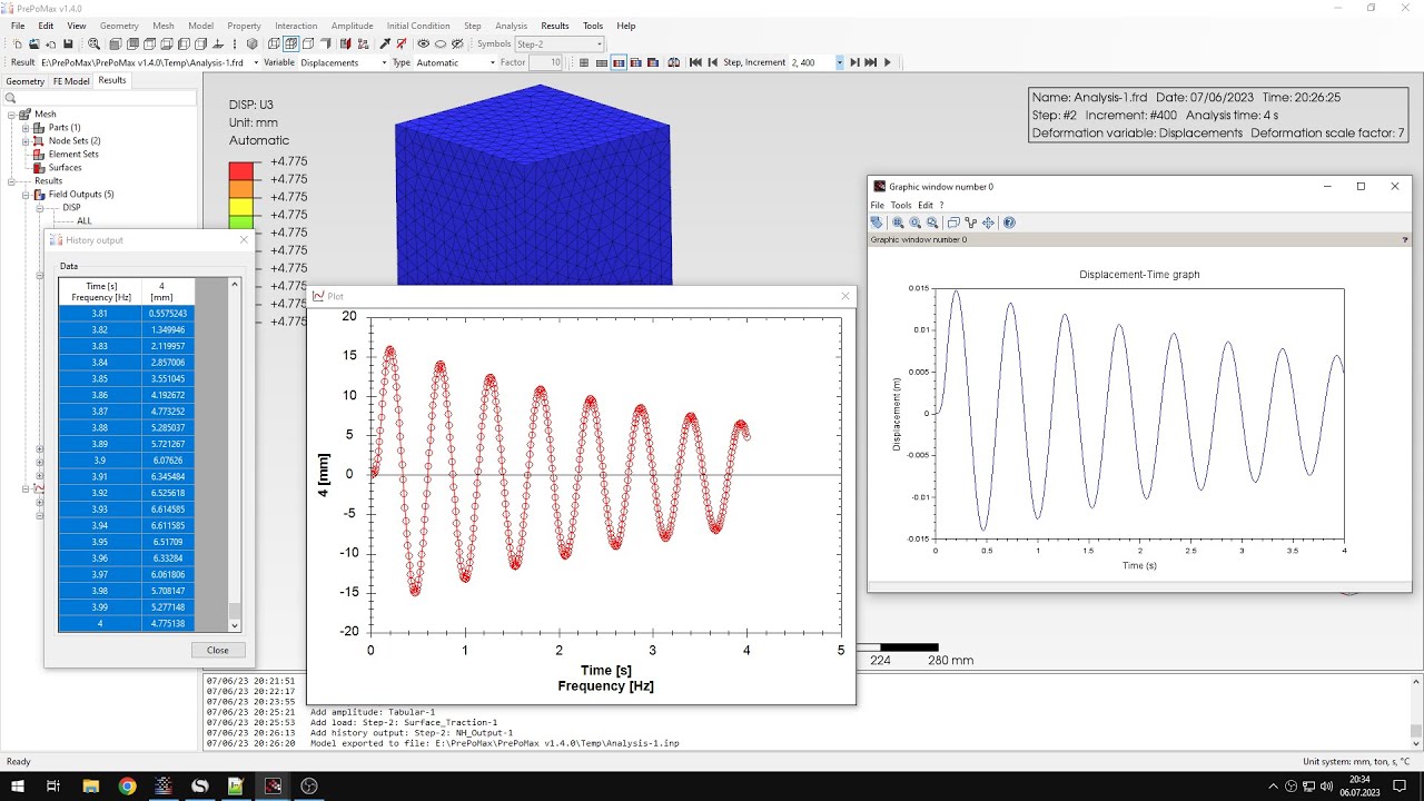 PrePoMax (CalculiX FEA) - Tutorial 35 - Modal dynamics - mass-spring-damper system