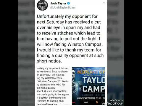 Josh Taylor's opponent Humberto Soto has pulled out of the fight !!!