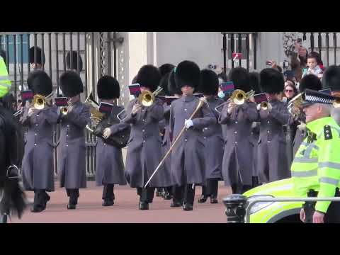 Band of the Scots guards leave Buckingham palace (20/3/22)