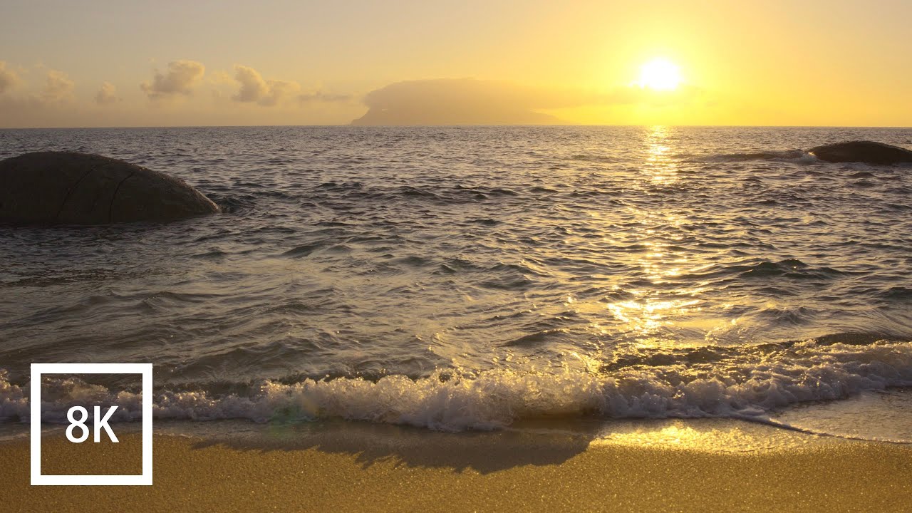 [8K ASMR] PERFECT SUNSET 60min Ocean Waves, Beach Sunset | No Loop