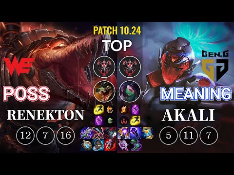 WE Poss Renekton vs GEN Meaning Akali Top - KR Patch 10.24