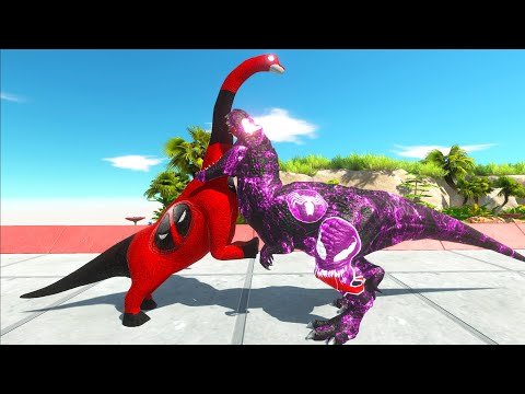 VENOM T-REX vs DEADPOOL BRACHIOSAURUS DEATH FALL - Animal Revolt Battle Simulator
