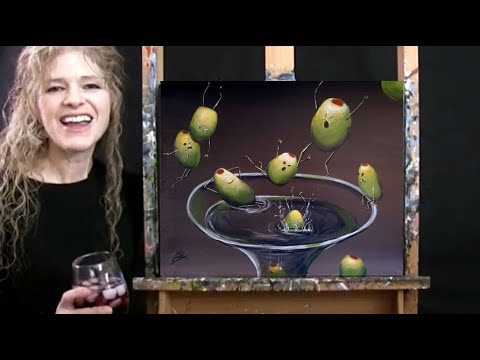 Learn How to Paint DIRTY MARTINI PARTY with Acrylic - Paint and Sip at Home - Step by Step Tutorial