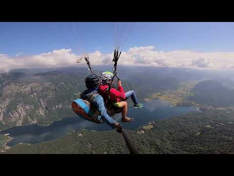Kumulus tandem paragliding flying above Bohinj lake