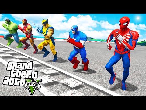 Spiderman with SUPERHEROES Running Challenge Competition | GTA Funny Contest