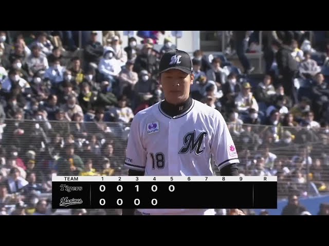 【5回表】2回無失点!! マリーンズ・二木康太 ランナーを出しながらもゼロに抑える!! 2024年3月13日 千葉ロッテマリーンズ 対 阪神タイガース