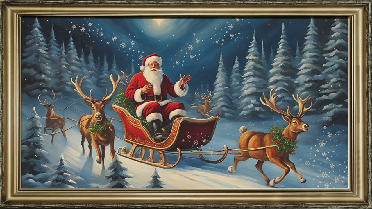 FRAMED TV ART VINTAGE NOSTALGIC WINTER CHRISTMAS POSTCARD SCREENSAVER BACKGROUND NO MUSIC WALL ART