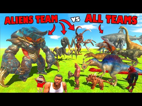 ALIENS TEAM vs ALL TEAMS of Animal Revolt Battle Simulator with SHINCHAN and CHOP