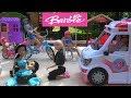 Barbie and Princess Jasmine Bike Ride Accident with Barbie Dream House and Barbie Ambulance