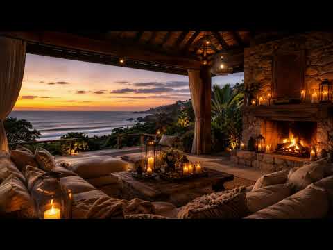 4K Cozy Ocean Fireplace, Relaxing Fire & Wave Sounds for Sleep, Study, Meditation, Calm, Nice view 🌅