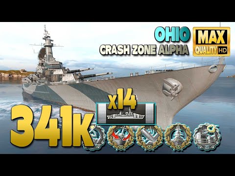 Battleship Ohio on map Crash Zone Alpha, 340k damage - World of Warships