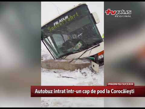 Autobuz intrat într-un cap de pod la Corocăiești
