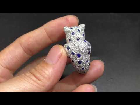 Cartier Diamond Paved Sapphire Onyx and Emerald Platinum Panthere de Cartier Ring