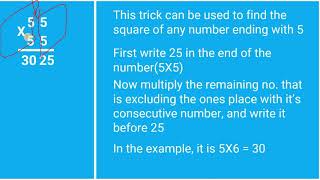 Easily trick to square any number ending with 5 in 2 seconds