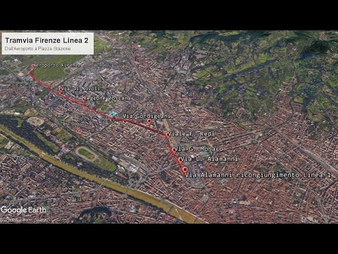 Tramvia Firenze 2017 03 30 linea 2 Aeroporto Stazione Tour 3D