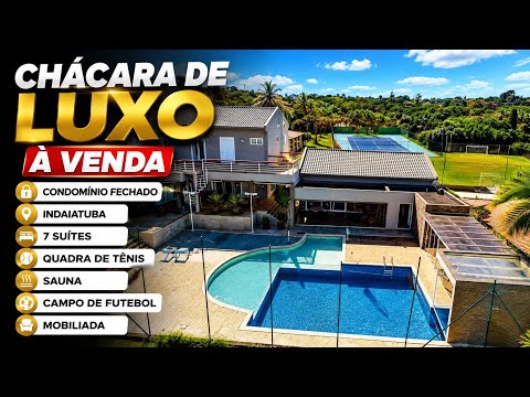 CHÁCARA DE LUXO EM INDAIATUBA 😱 Condomínio Fechado com 7 Suítes, Quadra de Tênis e Campo de Futebol