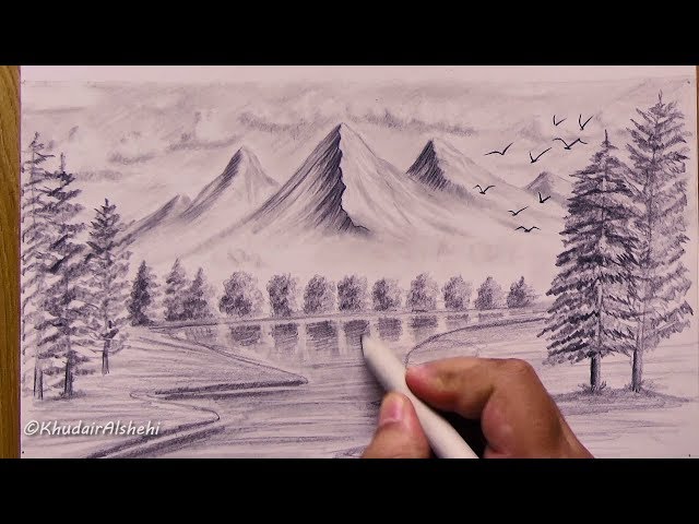 كيفية رسم الجبال - منظر طبيعي - اشجار - رسم من الخيال سهل Vietnam 
