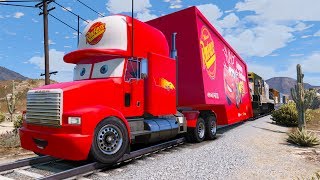 Superheroes & Mack Truck in Trouble with Train - Disney Cars 3 Cartoon Nursery Rhymes for Kids