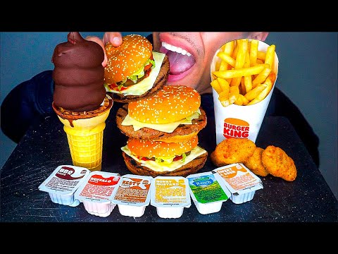 BURGER KING | CHEESEBURGERS CHICKEN NUGGETS FRIES | ICE CREAM DIPPED CONE ORANGE FLAVOR | ASMR MUKBA