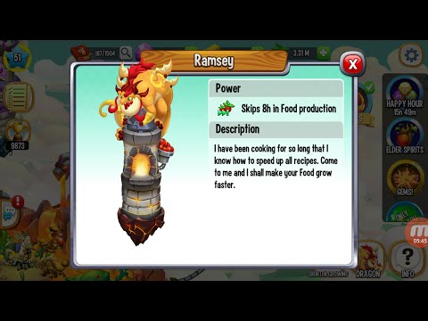 How to get Ramsey Power Tower for skip 8h in food production, Dragon City