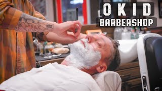 💈 Traditional Hot Towel Shave with Talented Young Korean Barber | OKID Barbershop Busan South Korea
