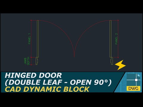 Hinged Door - Double Leaf (Open 90°): AutoCAD Dynamic Block (Plan View)