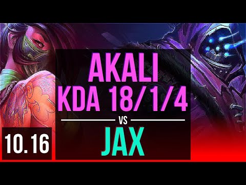 AKALI vs JAX (TOP) | KDA 18/1/4, 700+ games, Legendary | KR Diamond | v10.16