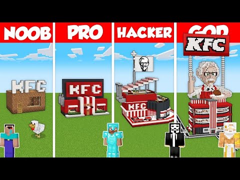 Minecraft KFC FAST FOOD HOUSE BUILD CHALLENGE - NOOB vs PRO vs HACKER vs GOD