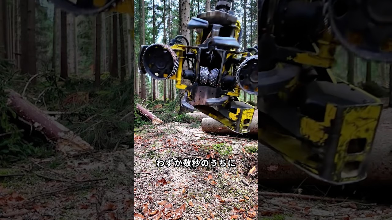 フィンランドの伐採機、レベルが違う…一瞬で木が丸太に