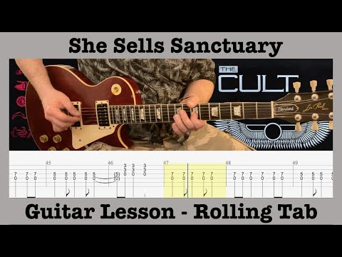 She Sells Sanctuary - The Cult - Guitar Lesson - Rolling Tab - Backing Track - No Chat