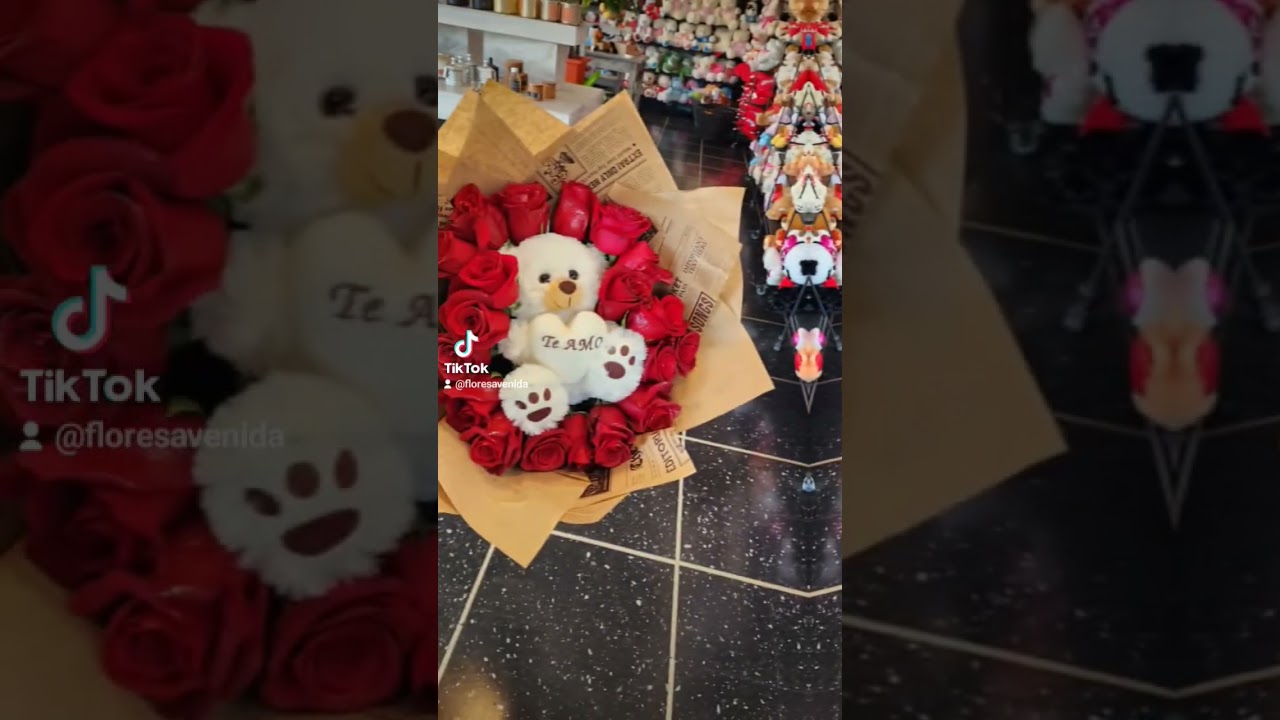 Ramo de rosas importadas con peluche te amo #ramoderosas