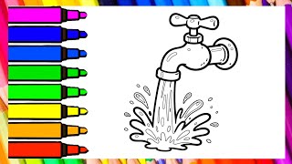 Running Water Tap Coloring Page for Kids | Easy Printable Faucet Coloring Sheet