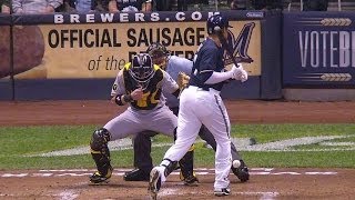 PIT@MIL: Gomez is hit by the pitch from Cole