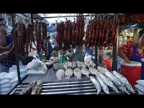 Amazing Guy Grill Duck, Pork Rib & Fish With Salt on The Street - Phnom Penh Night Street Food Tours